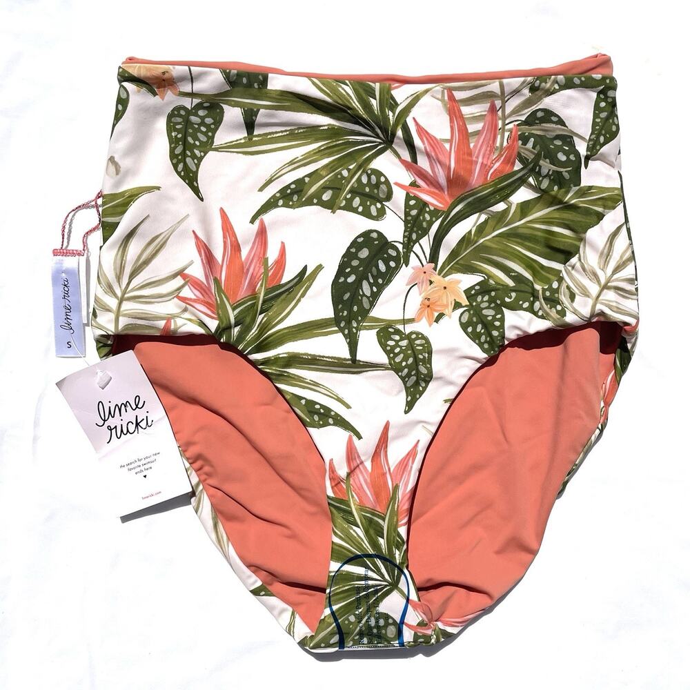 Lime Ricki High Waisted Reversible Bikini Swimsuit Bottoms Womens Small Tropical